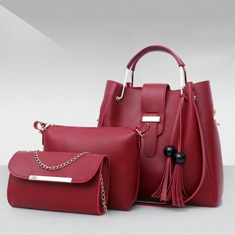 Girl's PU Leather Plain Hand bag Set