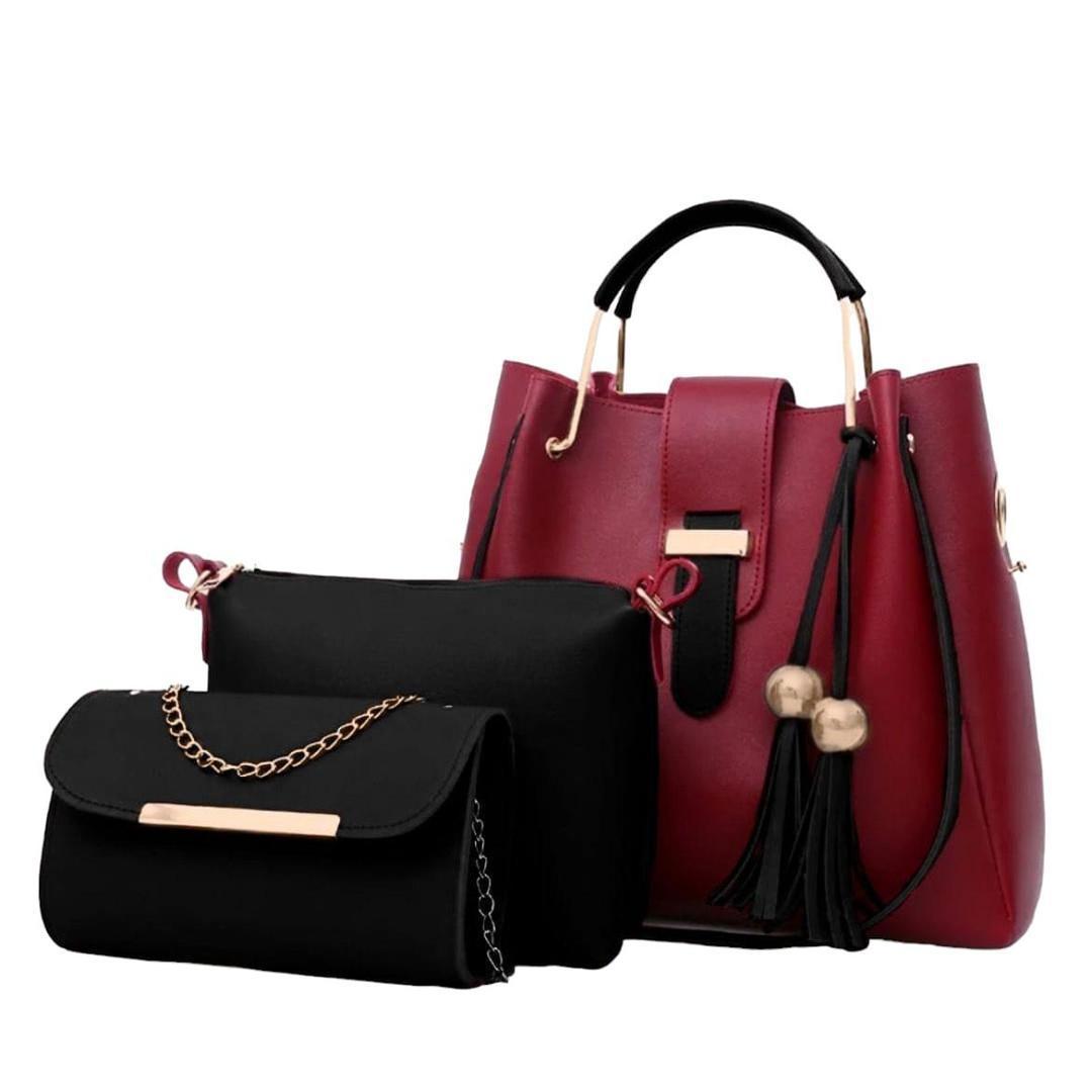 Girl's PU Leather Plain Hand bag Set