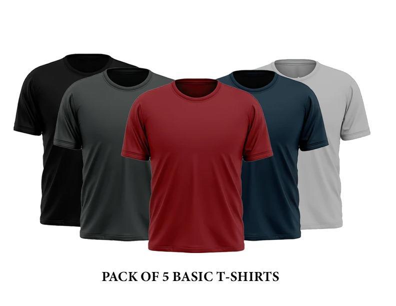 Unisex Stitched Jersey T-Shirts, Pack of 5